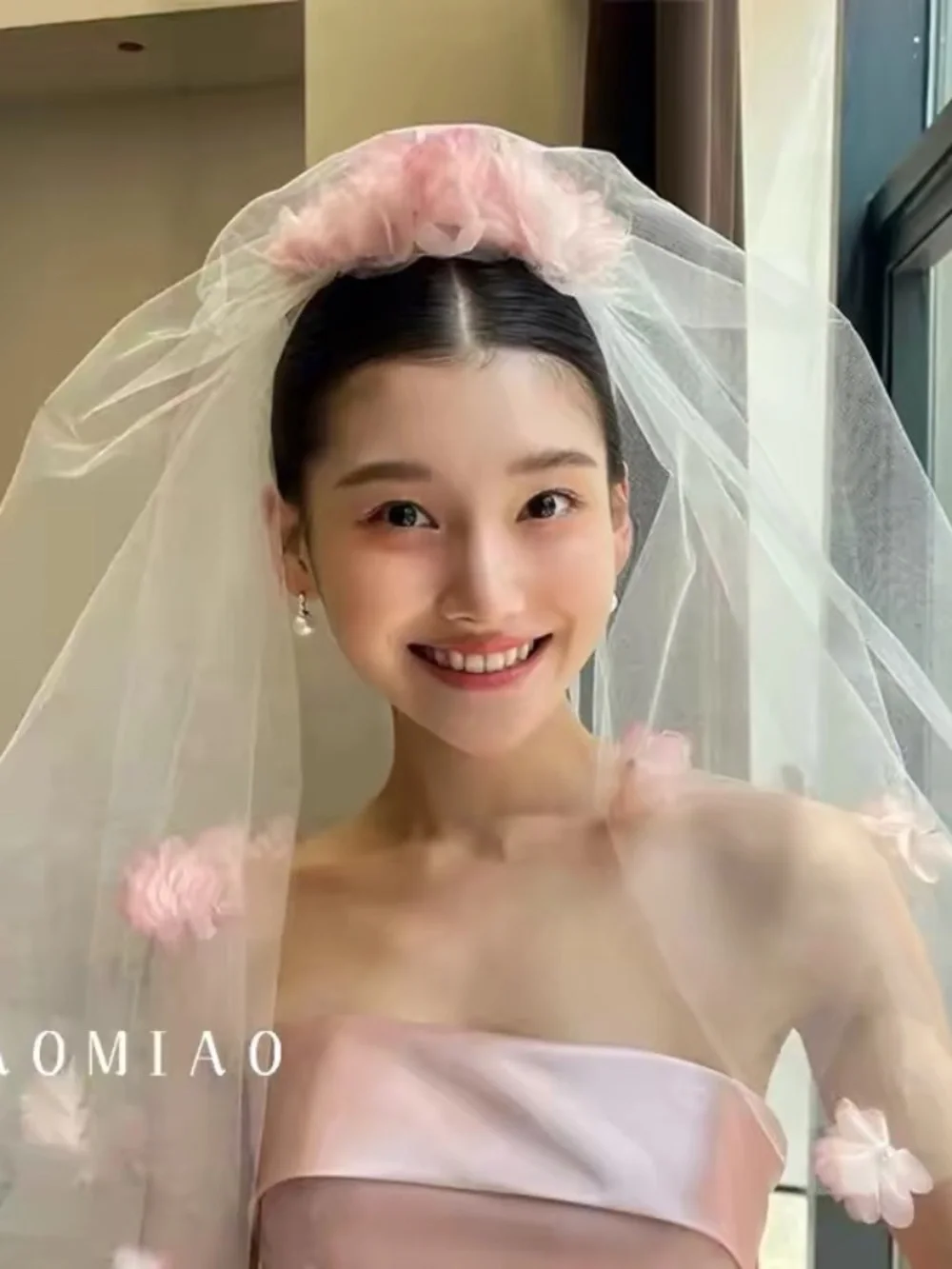 Blush Pink Floral Bridal Veil Wedding Veil